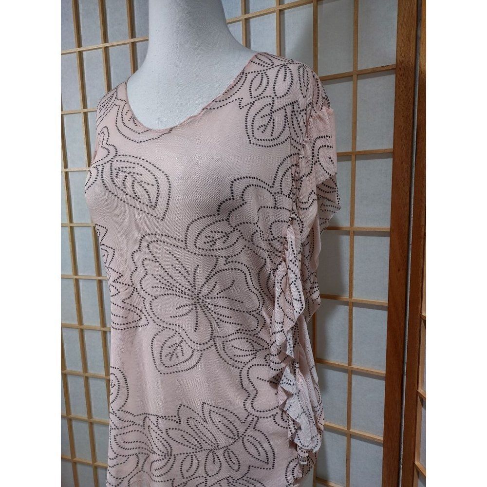 Harlow & Rose Small Blush Pink Floral Ruffle Blouse Semi Sheer Boho Top